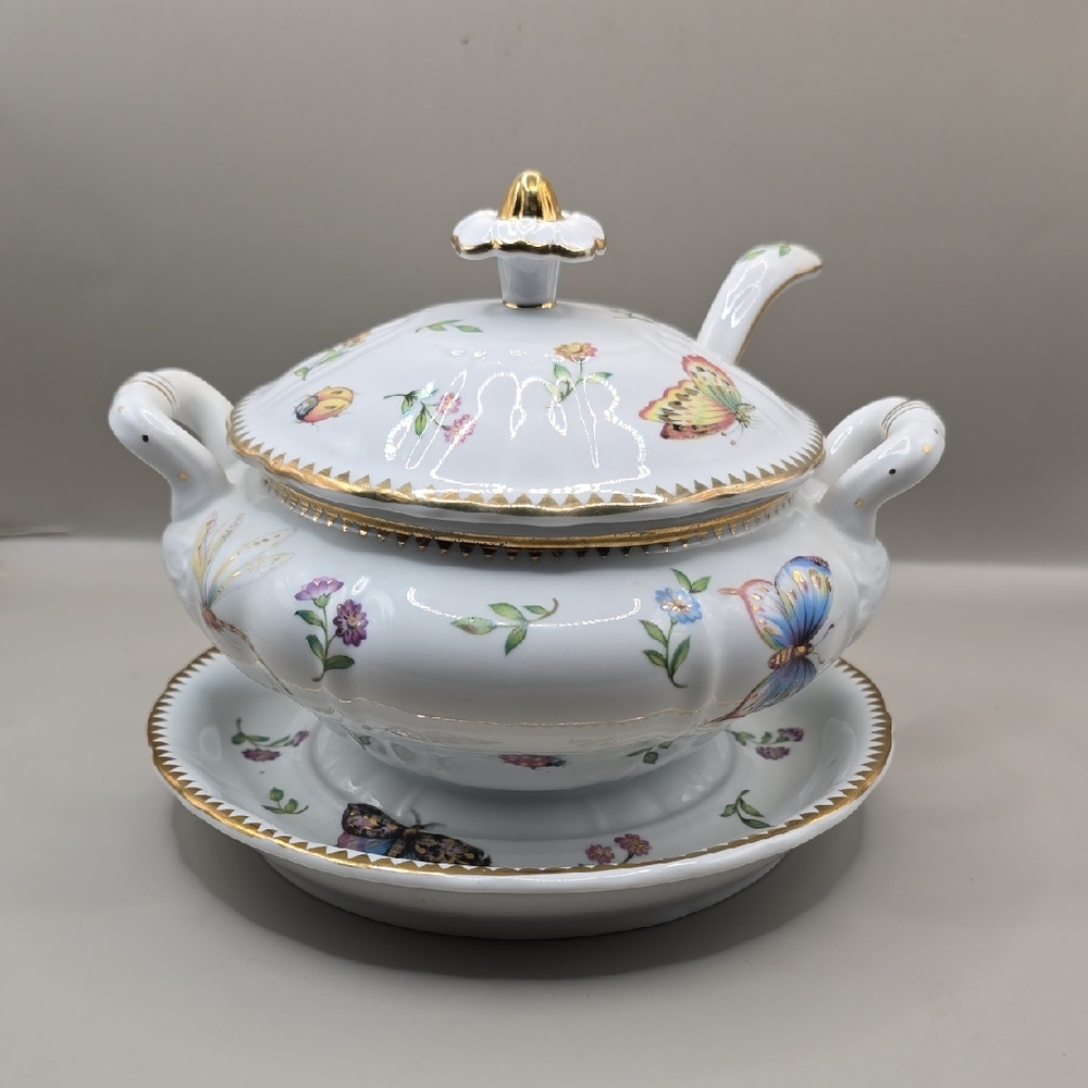Vtg Godinger Primavera Sauce Boat Tureen Ladle & Attached Underplate Serveware